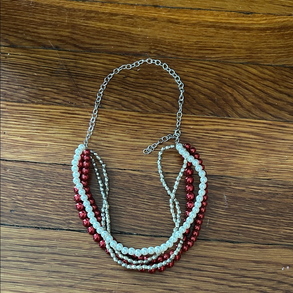 Elegant Red and Silver Beaded Necklace